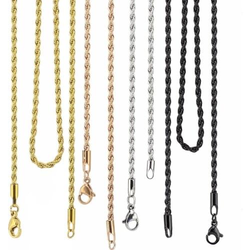 Hot Sale 18''-32'' Silver/Rose Gold/Gold/Black 316L Stainless Steel 2.4mm Twist Chain Pendant Necklace Jewelry for women/men