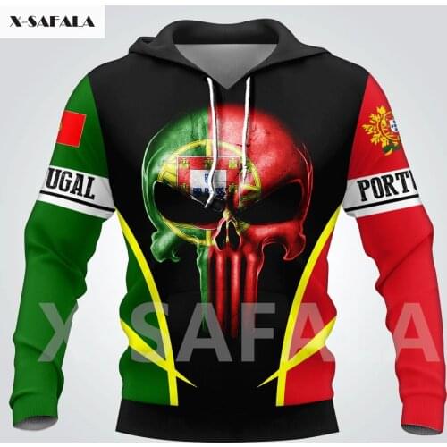 Portugal Rico Skulls Coat Of Arms 3D Print Hoodie Man Women Harajuku Outwear Zipper Pullover Sweatshirt Casual Unisex Jacket