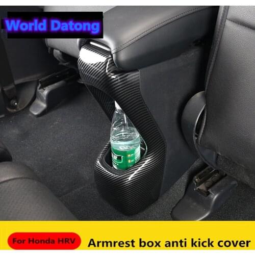 Interior Armrest Box Anti Kick Panel Carbon Fiber Black Decoration Cover 1pcs for Honda HRV HR-V VezeL 2014 2015 2016