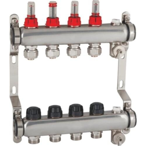 DN25 2/3/4/5/6/7/8/9 Stainless steel 4 portsRadiant Floor Heating Manifold underfloor heating manifold for 16mm pex