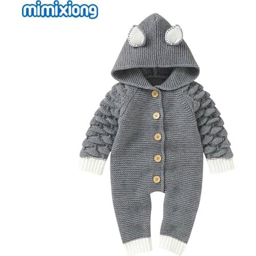 Baby Girl Winter Rompers Hooded Long Sleeve Newborn Infant Boy Jumpsuit Playsuit One Piece Toddler Kids Knitted Overalls Clothes
