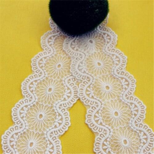 Lace Trim 10 Yard Ivory Beige Gauze Mesh Tulle Cotton Embroidered Tapes Lace Fabric Ribbon 7.5cm 2.9" wide 1144680QL4K92