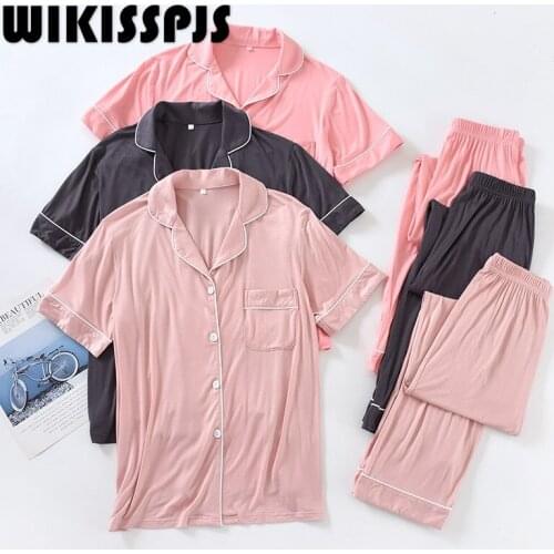 Summer Womens Pajamas Modal Thin Short Sleeve Trousers Cardigan Housewear Pajamas for Teen Girls Lounge Wear Sleepwear