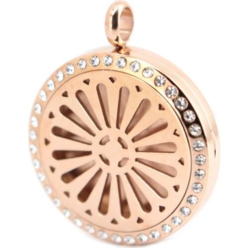 Lotus root crystal rose gold Aromatherapy Essential Oil Surgical Stainless Steel Perfume Diffuser Locket Necklace Pendant