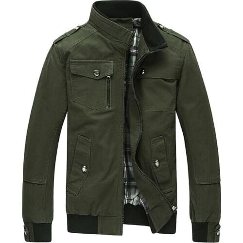 Spring And Autumn New Mens Slim Jacket Military Uniform Standing Collar Casual Work Clothes Large Size Cotton Washed Overcoat