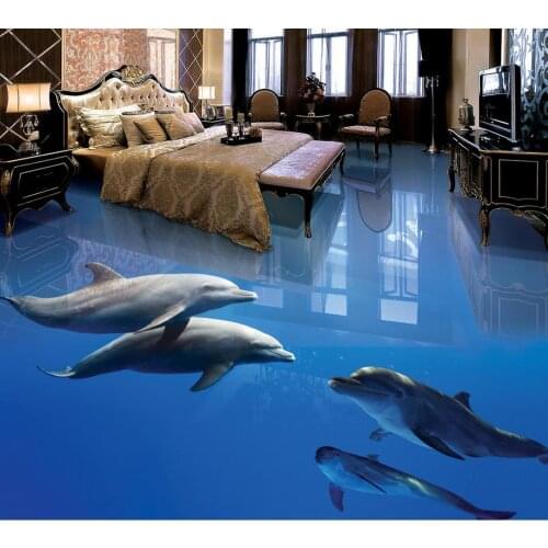 Photo wallpaper mural floor ocean dolphin 3D wall murals wallpaper floor 3d floor wallpapers Home Decoration