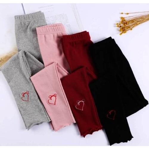 New girls' cotton leggings spring and autumn trousers embroidered tight stretch pants