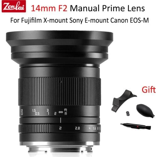 Zonlai 14mm F2 APS-C Camera Lens Ultra Wide Manual Focus Prime Lens for Fujifilm Fuji X-mount Canon EOS-M Sony E Mount Cameras
