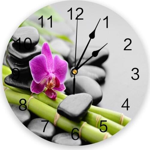 Orchid Basalt Stone Bamboo Modern Design Clocks Wall Watch Wall Hanging Art Creative Home Living Room Decor