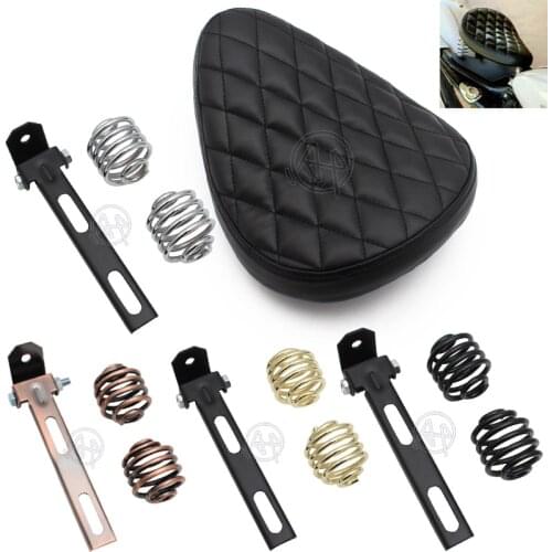 Motorcycle Retro Black Leather Old School Solo Seat+2" Spring Swivel Bracket for Harley Custom Chopper Bobber Saddle Seat