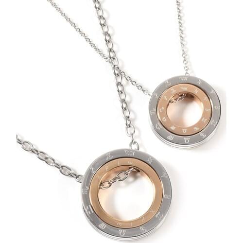 Wollet Jewelry Constellation Pendant Necklace for Women Men lovers couple Rose Gold Silver Color Double Round Romantic