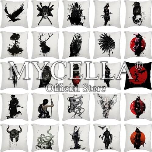 Cushion Octopus samurai skull heart crow owl Polyester Throw Pillow Cushion Cover Car Home Decor Decoration Sofa Bed Pillowcase