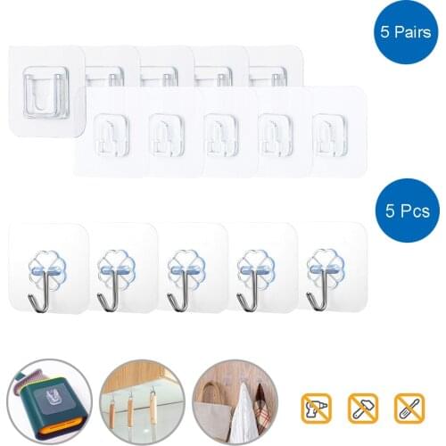 Dropshipping Double-Sided Adhesive Kitchen Wall Hook Hanger Strong Transparent Wall Storage Sucker For Kitchen Bathroom Hooks