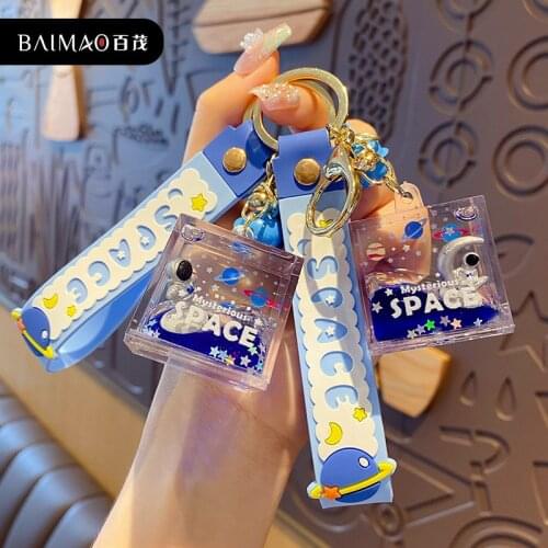The Factory Directly Sells The 2021 New Cartoon Cute Square Into The Oil Floating Astronaut Key Chain Fashion Car Bag Pendant