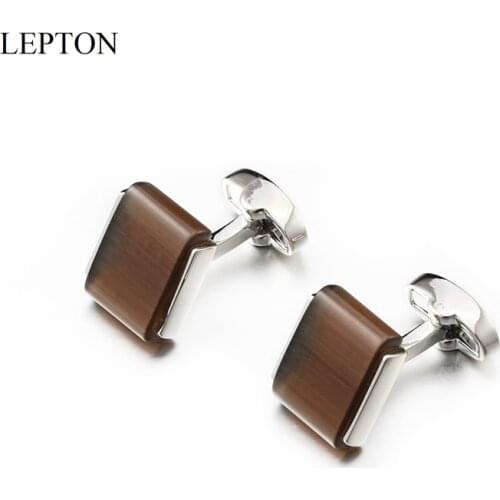 Low-key Luxury Brown Stone Cufflinks For Mens High Quality Lepton Jewelry Cat Eye Stone Cuff links Men Shirt Cuffs Cufflink
