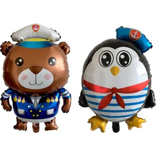 50PCS New Cartoon Bear Captain Penguin Sailing Aluminum Balloon Festival Party Decorative Ball Baby Shower Birthday Party Decor