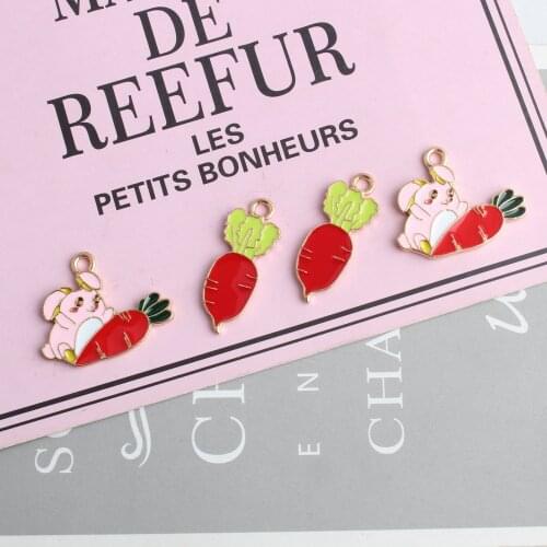 Cute Enamel Alloy Charms 10pcs/Lot kawaii Animal Rabbit Carrot Oil Drop DIY Jewelry Pendants Earring Necklace Floating Pendant