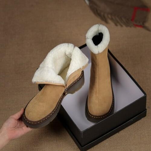 SKLFGXZY New Arrival Winter Women Snow Boots Martin Boots Genuine Leather Cowhide Warm Snow Fur One Women Shoes