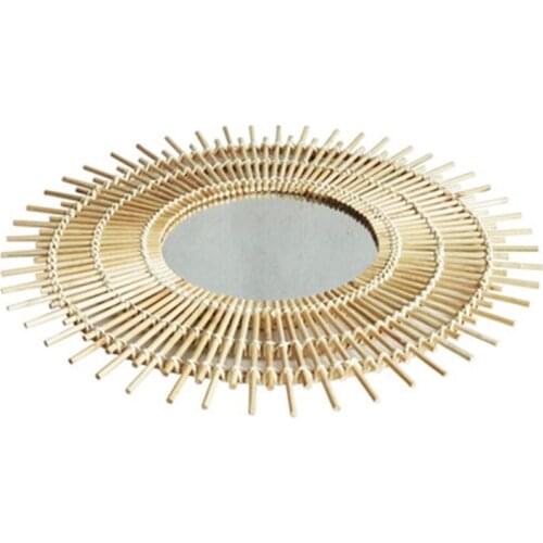 Rattan Dressing Mirror Innovative Art Decoration Round Makeup Mirrors Living Room Bedroom Wall Mirror Photo Props M68E