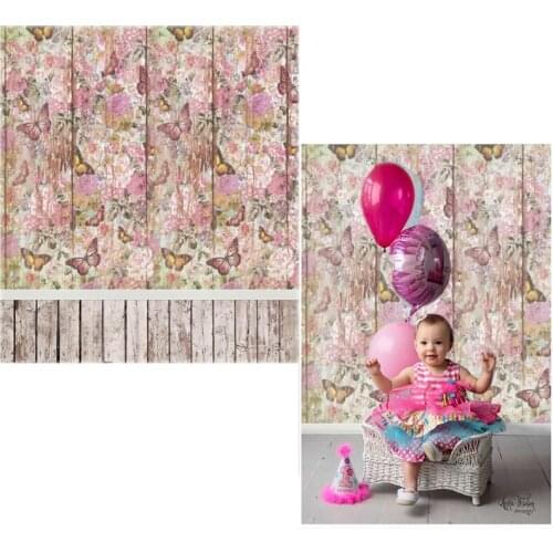 DAWNKNOW Vinyl Photo Backdrops Floral Butterfly Wall Polyester Photography Background Floor For Children Photo Studio CM6732