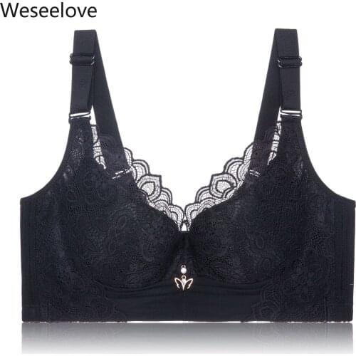 Weseelove Super Push Up Bra for Big Breasted Women Black Lace Sexy Bra Bralette Push Up Bra Wire Free Large Cup Underwire X45-5