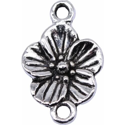 WYSIWYG 20pcs 17x11mm Antique Silver Color Flower Connector Charms For Jewelry Making DIY Jewelry Findings