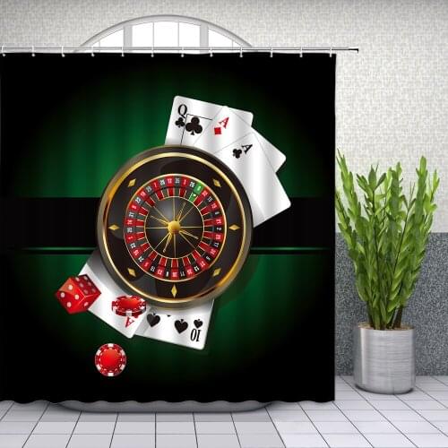 Entertainment Place Theme Shower Curtains Playing Cards Dice Color Chips Bathroom Decor Waterproof Cloth Curtain Set Cheap