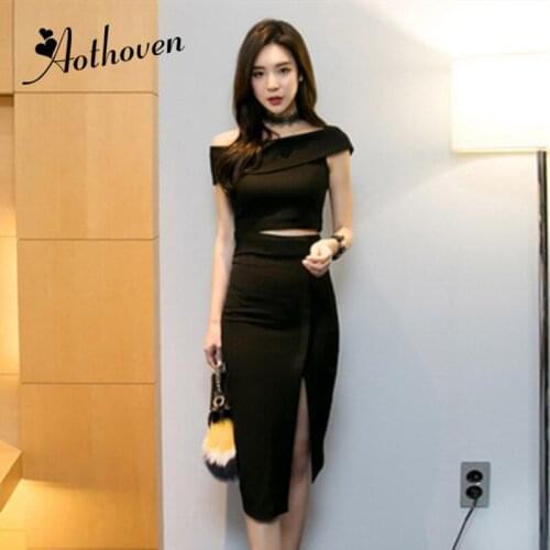 2 Piece Set Plus Size Autumn Women Suit Black Short Sleeve Slash Neck Elegant Top and Bodycon Vintage Office Skirt Party Vestido
