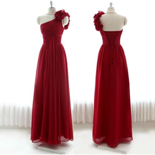 Vestido de noiva longo one shoulder flower new hot sexy long red chiffon Formal prom gown 2018 robe de soiree bridesmaid dresses