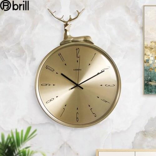 Gold Luxury Wall Clock Metal Modern Design Large Clocks Wall Home Decor Bedroom Living Room Deer Head Wall Decor Horloge Gift