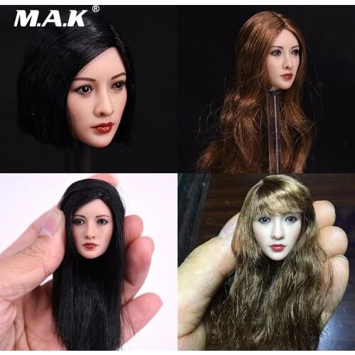 1/6 Asian Star Head Sculpt Blonde/Black Hair Head Carving Model Toys for PH Body Figures