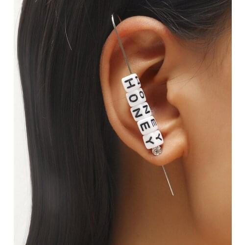 1PC Geometric Cube Industrial Barbell Stud Earrings for Women Angel Honey Letter Helix Cartilage Industrial Piercing Earings