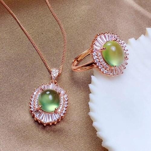 100% Real Natural Prehnite jewelry set Natural Real Prehnite 925 sterling silver 1 Prehnite pendant, 1 Prehnite ring
