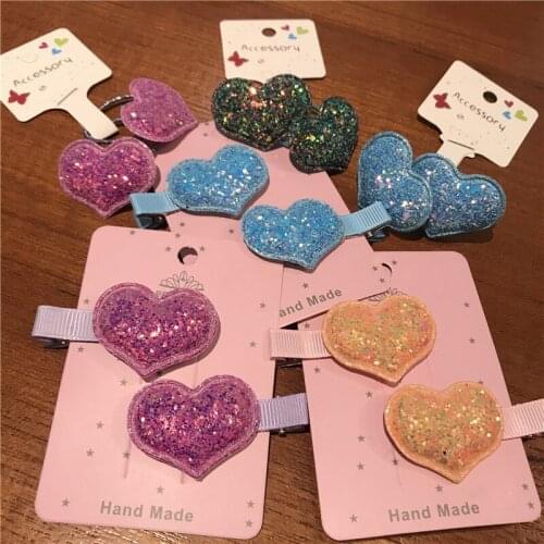 2Pcs Shining Heart Shaped Plum Red Metal Barrette Hair Clip Solid Color Elastic Rubber Hairband BB Hairpin Hair Rope Girl Gift
