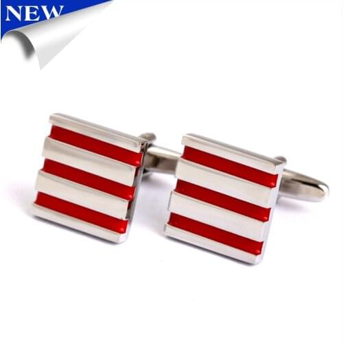 2015 High Quality cufflinks three Red horizontal line square cufflinks