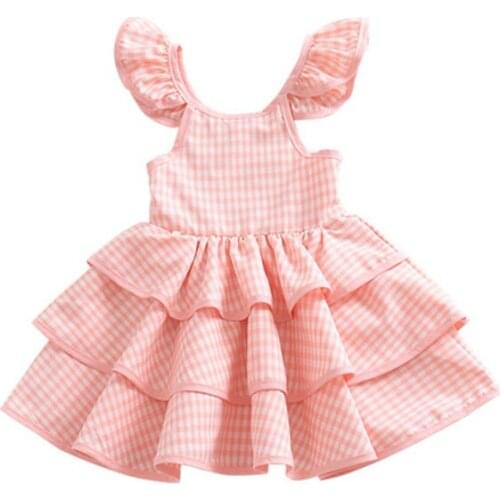 2018 Hot Sale Cute Girls dress Plaid Backless Fly Sleeves Layered Fashion Summer Dress Girl Princess Dresses Baby Girl Clothes