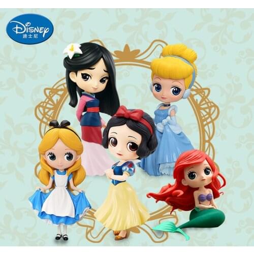 3PCs Disney Princess Series Q Version Mulan Snow White Princess Elsa Ann Sophia Centrella PVC Model Action Figure Toys For Girls