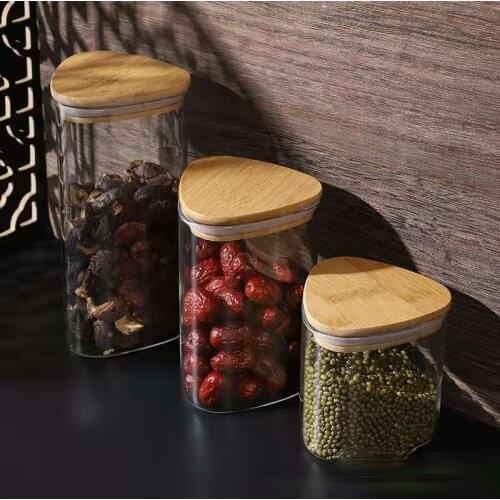 600-1250ml Creative Triangle Glass Jar Transparent Kitchen Storage Box Snack Sugar Coffee Bean Food Container with Lid
