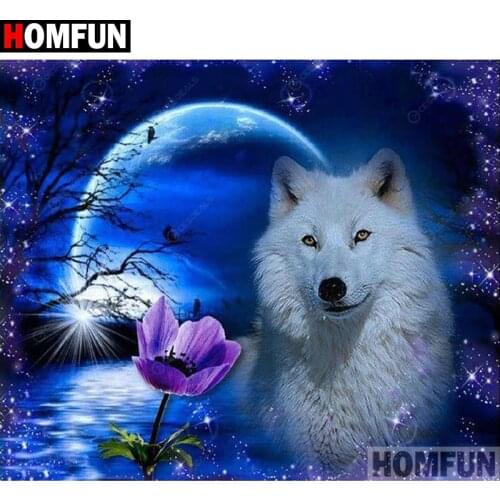 HOMFUN Diamond Painting Cross Stitch "Flower wolf moon"Full Square Round Diy 5d Diamond Embroidery Picture Rhinestone Art A27179