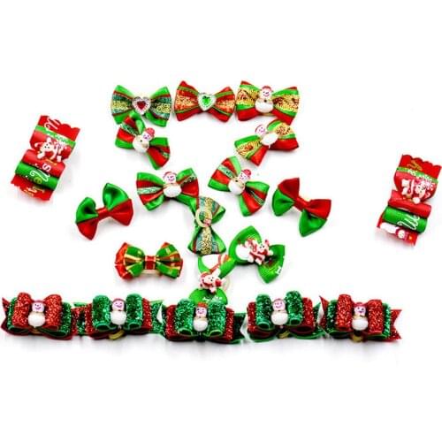 10pcs Christmas Dog Hair Bows Headwear for Small Dogs Cats Hair Accessories Grooming Bows With Elastic Rubber Bands Pet Supplier