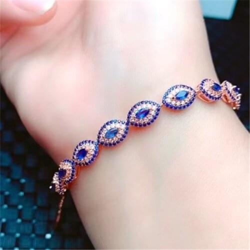 New Item Natural Sapphire Gemstone Bracelet 925 Sterling Silver Blue Stone Bangle for Women Fine Wedding Jewelry