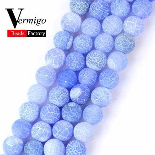 Natural Stone Onyx Beads Frost Cracked Light Blue Agates Round Loose Beads For Jewelry Making 4 6 8 10 12mm Diy Bracelet 15"