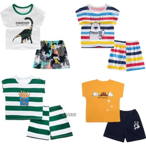 Children Pajamas 2pc Short Sleeve Cartoon Kids Sleepwear Baby Girl Clothes Sleep Suits Summer Cotton Child Pyjamas Boy Nightwear