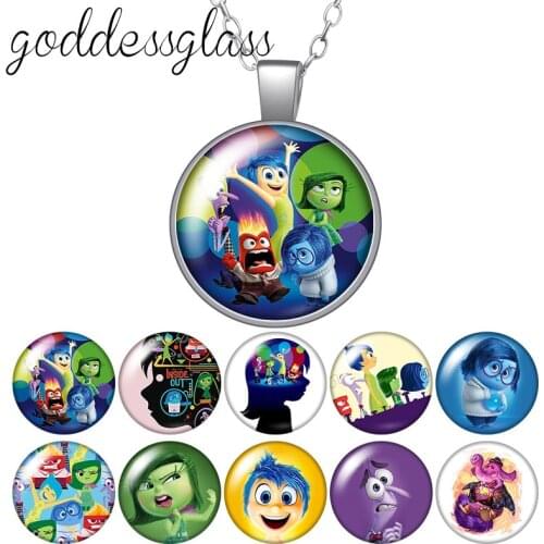 Disney Inside Out Joy Sadness Anger Fear Round Glass glass cabochon silver plated/Crystal pendant necklace jewelry Gift