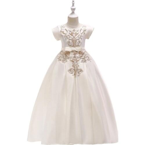 Flower Girl Dresses Long for Weddings Flower Embroidery Applique Girls Pink Dress White Girl Dress for First Communion CHD20140
