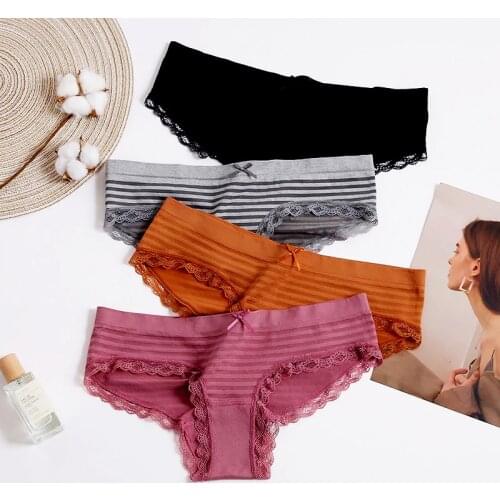 FINETOO Cotton Panties For Woman Sexy Lace Bow Briefs Womens Underpants Female Lingerie Big Size Ladies Briefs