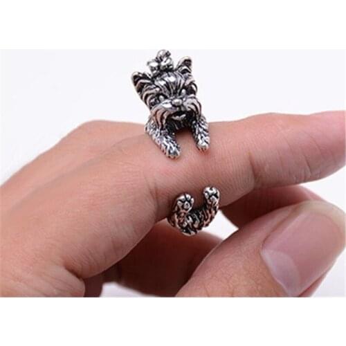 12Pcs/lot Delicate Yorkshire Dog Rings for Women Wedding Rings Adjustable Kids Gift
