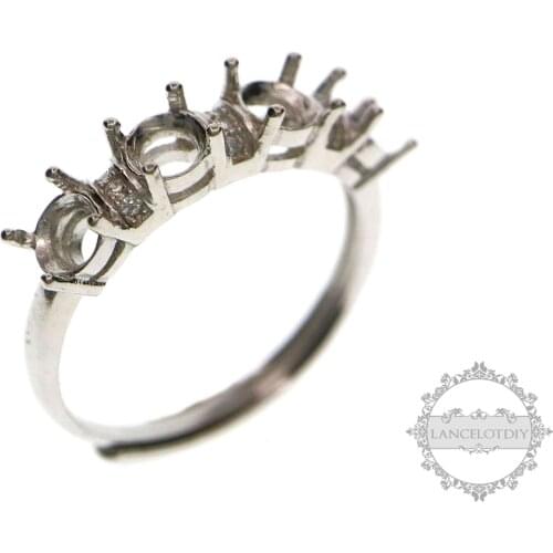 4MM rose gold silver round 4 CZ stones prong setting solid 925 sterling silver bezel tray DIY adjustable ring settings 1214019