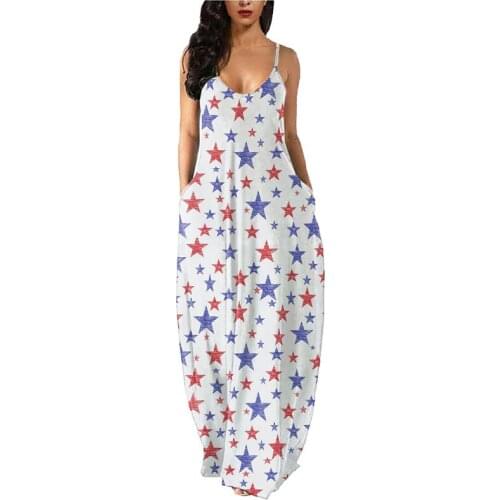 Summer Clothes For Women Independence Day American Flag Printed Long Dress Loose Independence Day Party Sexy Dresses For Lady