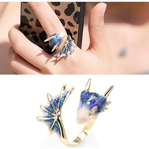 Fashion Starry Sky Dragon Open Ring Colorful Enamel Charm Adjustable Ring Punk Joint Ring for Women Men Party Charm Jewelry Gift